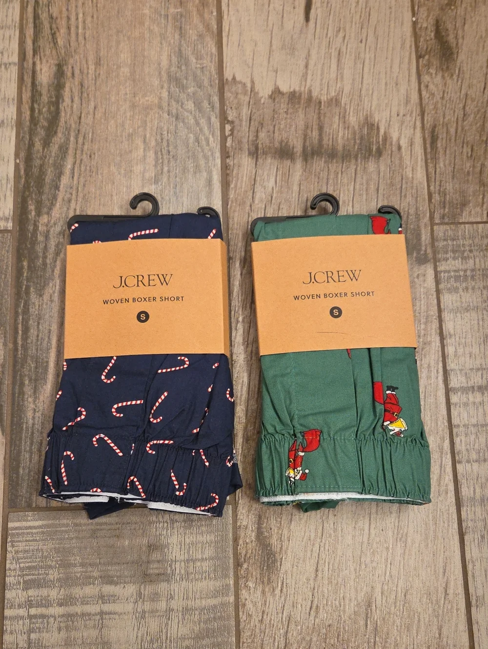 J. Crew Navy & Green Woven Boxer Shorts - Candy Cane & Holiday Print (Small)